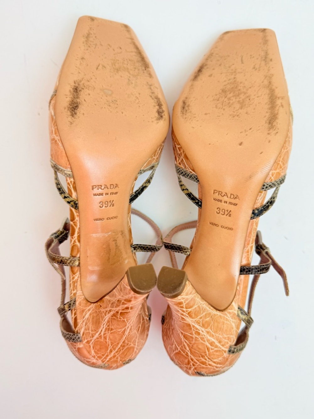 Prada Archive Exotic Crocodile embossed snakeskin trim Square Toe Sandals EU39.5 - Picture 8 of 10